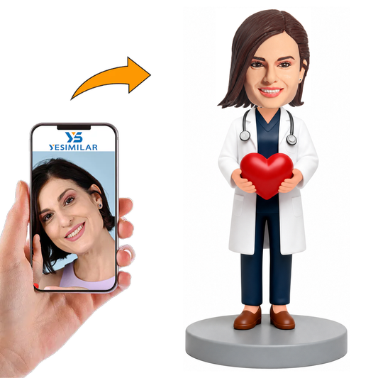 Cardiology Female Doctor Holding Heart Custom Bobbleheads
