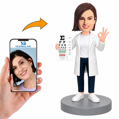 Custom Female Ophthalmology Doctor with Eye Chart Bobblehead