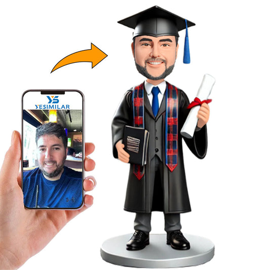 Graduating Boy Holding Diploma Custom Bobbleheads