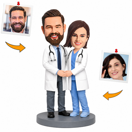 Surgeon Couple Leaning Together Custom Bobbleheads