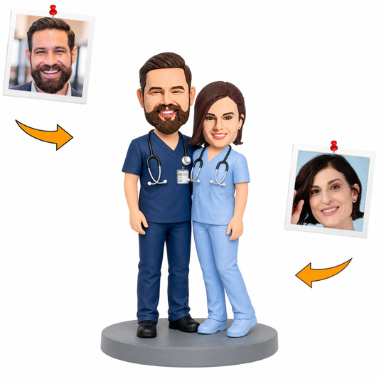 Doctor Couple Leaning Together Custom Bobbleheads
