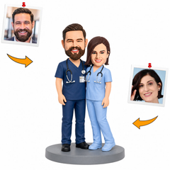 Custom Doctor Couple Leaning Together Bobblehead