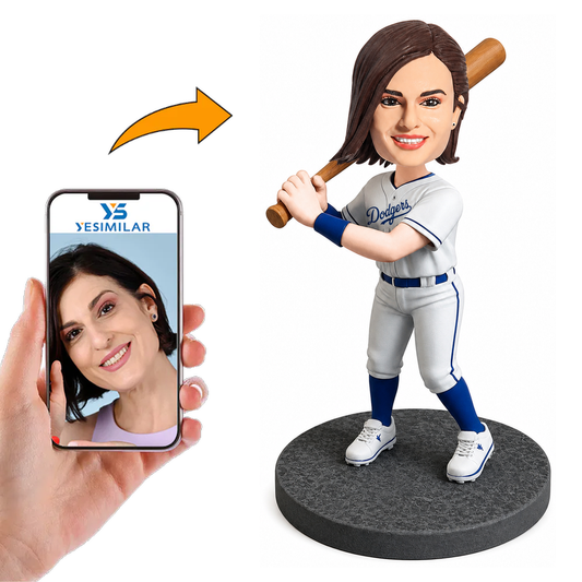 Female Baseball Player with Baseball Bat Custom Bobbleheads