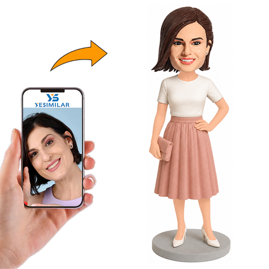Woman Wearing Cinnamon Pink Skirt Custom Bobbleheads