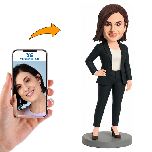 Business Lady in Black Suit Custom Bobbleheads