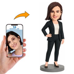 Business Lady in Black Suit Custom Bobbleheads