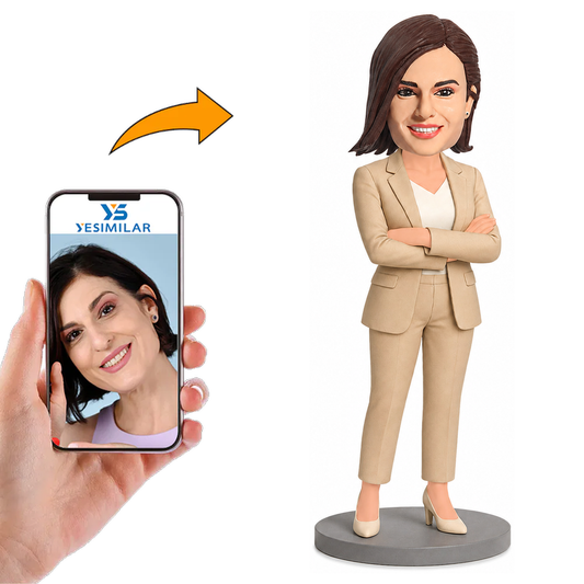 Office Lady in Beige Suit Custom Bobbleheads