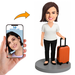 Woman Pulling Suitcase Custom Bobbleheads