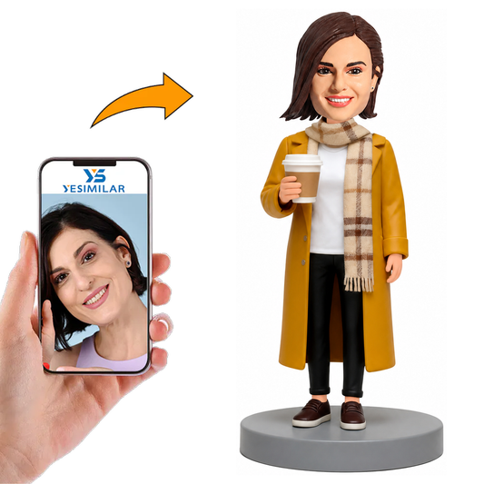 Woman Wearing Yellow Windbreaker And Scarf Custom Bobbleheads