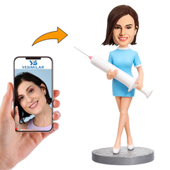 Female Nurse Holding a Syringe Custom Bobbleheads