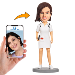 Female Nurse in Classic White Uniform Custom Bobbleheads