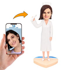 Female Nurse in White Lab Coat Custom Bobbleheads