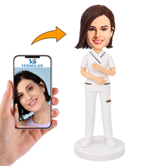 Female Nurse in White Scrubs Custom Bobbleheads