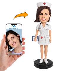 Female Nurse with Stethoscope and Clipboard Custom Bobbleheads