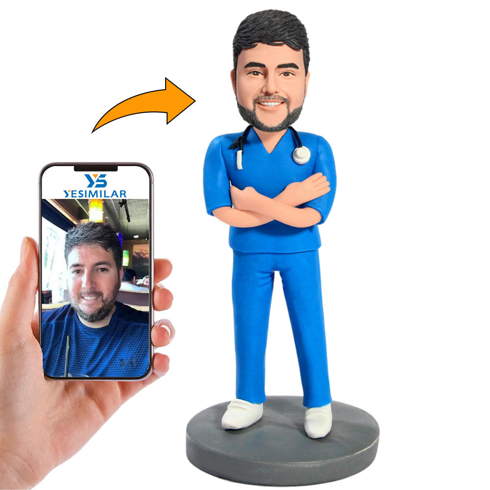 Male Nurse With Stethoscope Custom Bobbleheads