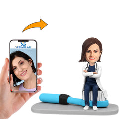 Female Dentist Sitting on a Giant Toothbrush Custom Bobbleheads