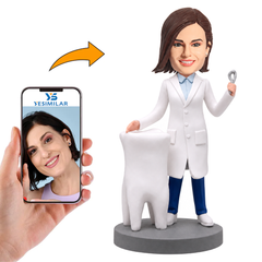 Female Dentist with a Giant Tooth Model Custom Bobbleheads