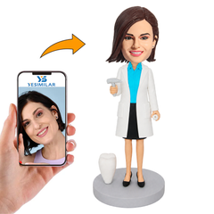 Female Dentist Holding a Dental Instrument Custom Bobbleheads
