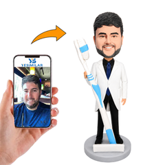 Male Dentist Holding an Oversized Toothbrush Custom Bobbleheads