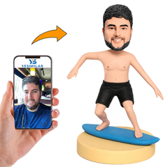 Man in Black Shorts Surfing Custom Bobbleheads