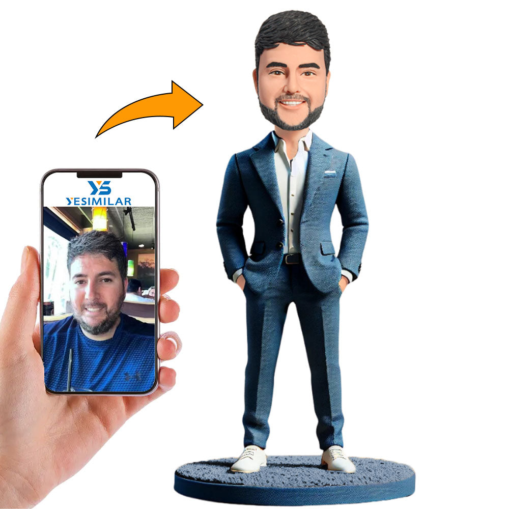 Blue Suit Manager Business Man Custom Bobbleheads