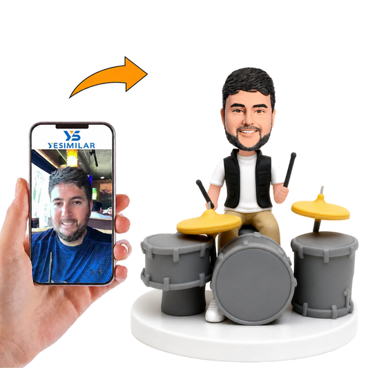 Custom Male Drummer Playing the Drum Kit Bobblehead