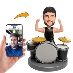 Man Playing The Drums with Drumsticks Custom Bobbleheads