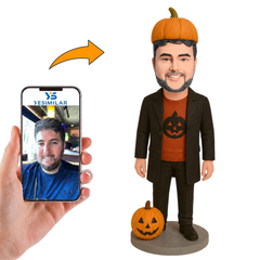 Halloween Man Wearing Pumpkin Hat Custom Bobbleheads