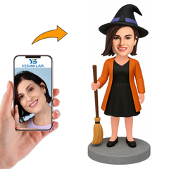 Halloween Witch Holding Broom Custom Bobbleheads