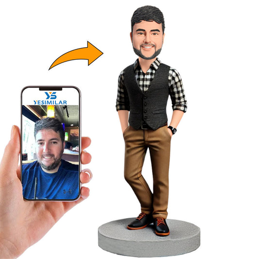 Casual Man Wearing Vest Leisure Custom Bobbleheads