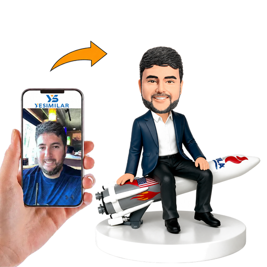 Custom Businessman Sitting on Rocket Bobblehead