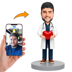 Male Cardiology Doctor Holding Heart Custom Bobbleheads
