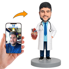 Male Doctor Cardiology Holding Heart Model Custom Bobbleheads