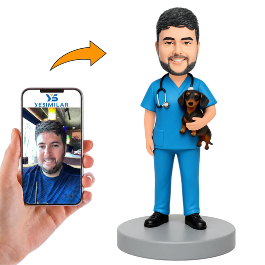 Custom Veterinarian in Surgical Gown with Dog Bobblehead