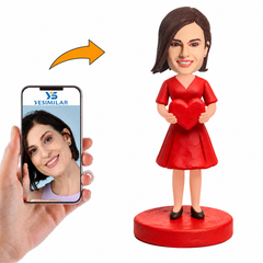 Girl in Dress Holding A Heart Custom Bobbleheads