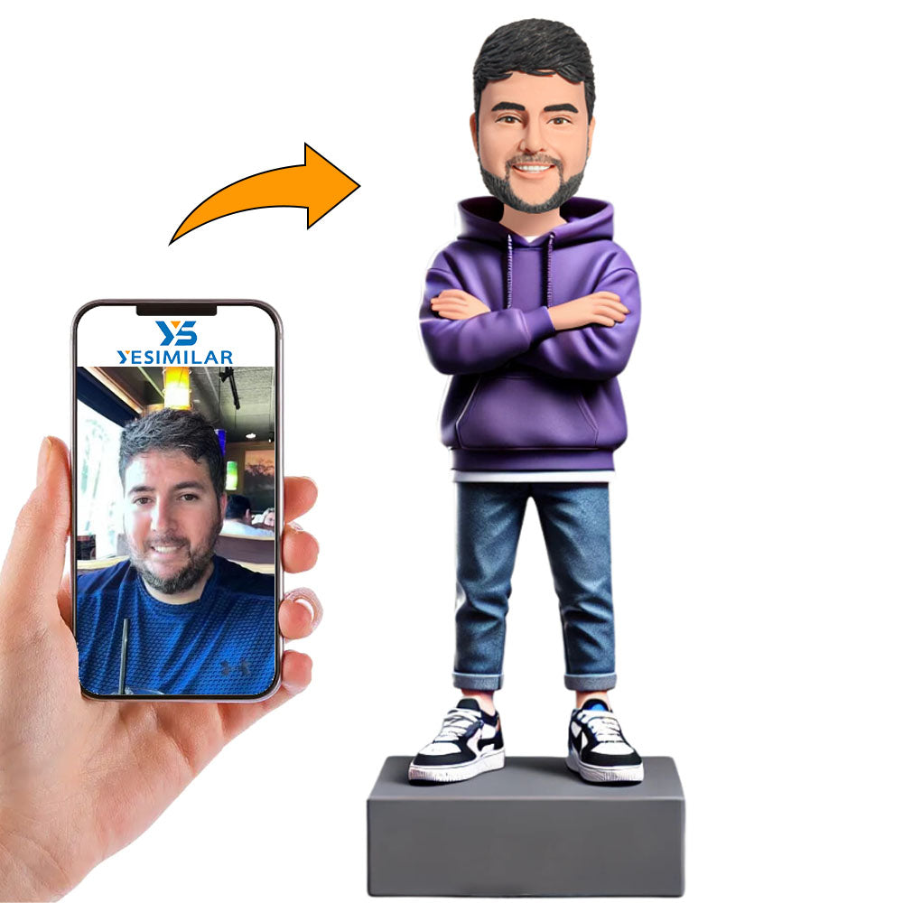 Casual Purple Hoodie Male Custom Bobbleheads