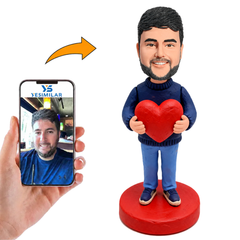 Casually Dressed Man Holding A Heart Custom Bobbleheads