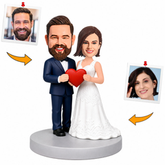 Newlyweds Holding A Heart Custom Bobbleheads