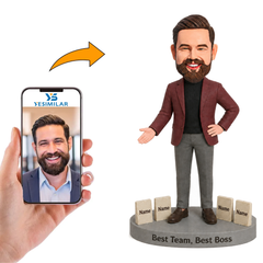Custom Boss With Team Bobblehead - Personalized Office Leadership Gift