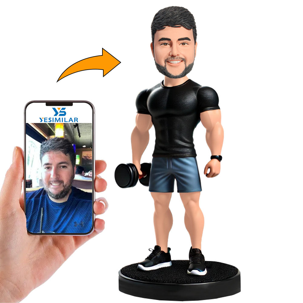 Muscular Man Holding Dumbbells Custom Bobbleheads