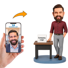 Custom CEO Bobblehead With Company Logo Sign - Personalized Business Gift