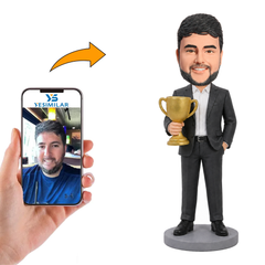 Custom Boss Holding Trophy Bobblehead - Personalized Achievement Gift