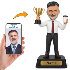 Custom Boss Bobblehead With Trophy & Coffee - Personalized Executive Gift