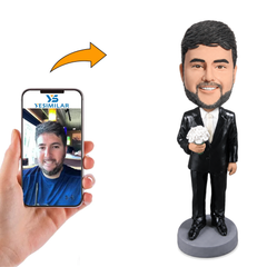 Custom Tuxedo Groomsmen Bobblehead with Wedding Bouquet - Personalized Gift for the Best Man