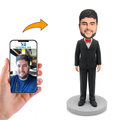 Custom Groomsmen Bobblehead with Red Bow Tie - Personalized Appreciation Gift