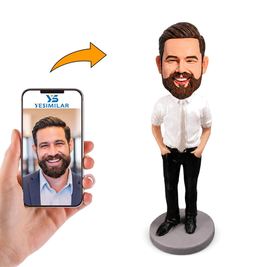 Custom White Short-Sleeve Groomsmen Bobblehead - Personalized Gift for Your Groomsmen