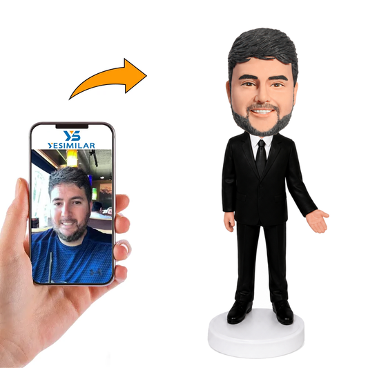 Custom Classic Black Suit Groomsmen Bobblehead - Thoughtful Gift for Groomsmen