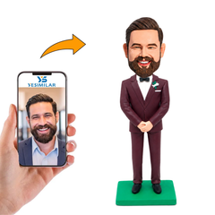 Custom Wine Red Suit Groomsmen Bobblehead - Thank-You Keepsake for Your Groomsmen