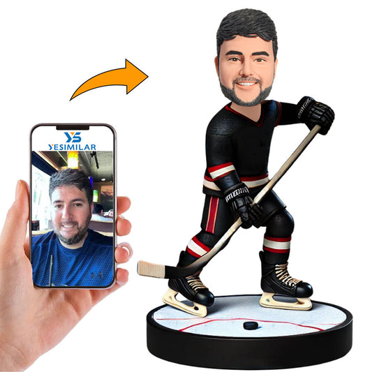 Black Suit Hockey Player Custom Bobbleheads