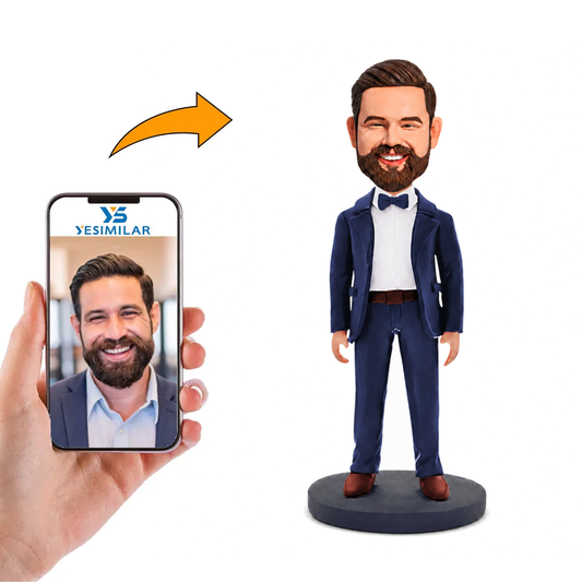 Custom Navy Tuxedo Groomsmen Bobblehead - Memorable Keepsake for the Wedding Party